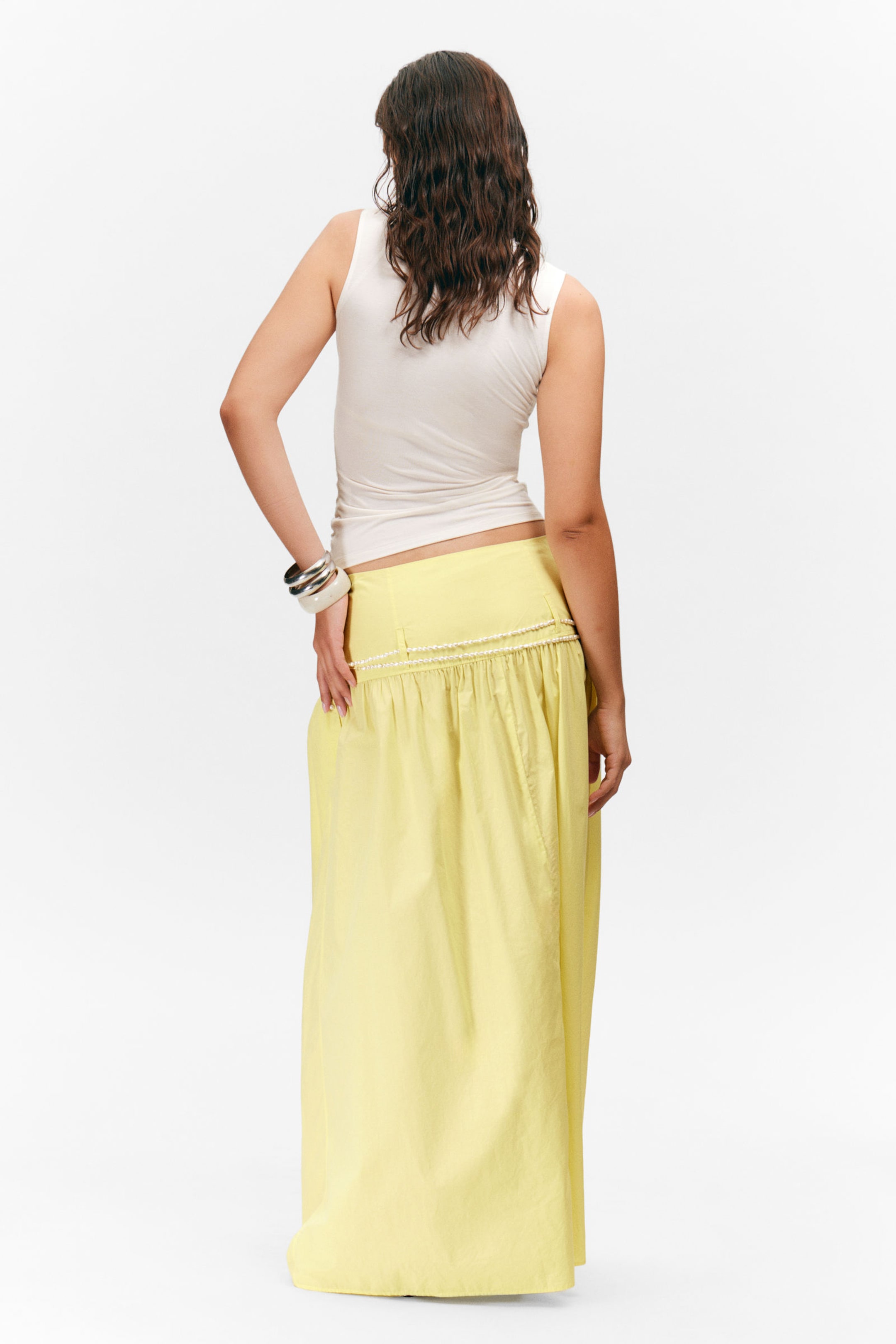 Light Yellow - Gathered Cotton Poplin Maxi Skirt - 3