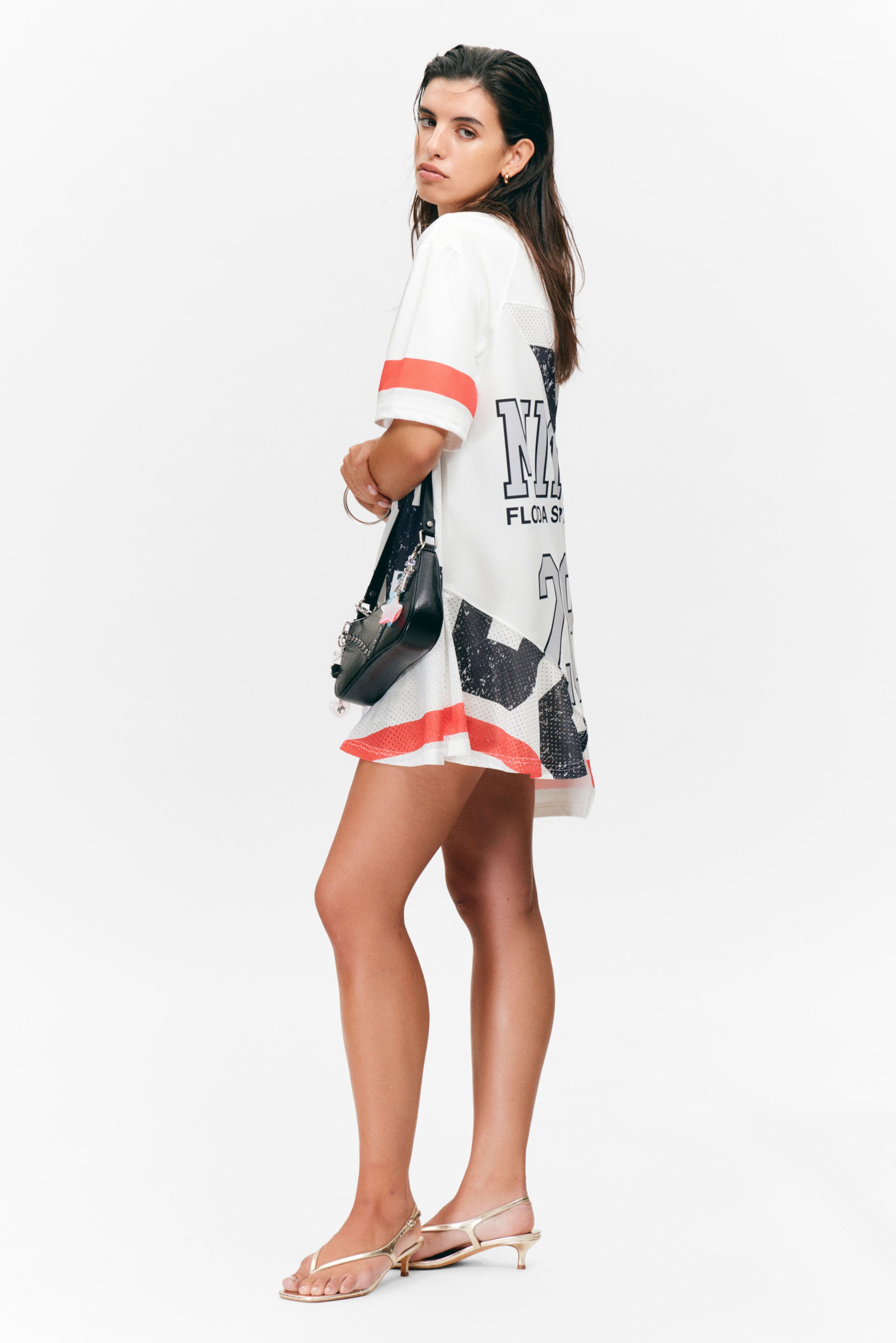 #ECE9E2 - Asymmetric Mesh Varsity Mini Dress - 2