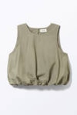 Khaki Green - Balloon Hem Sleeveless Poplin Top - 3