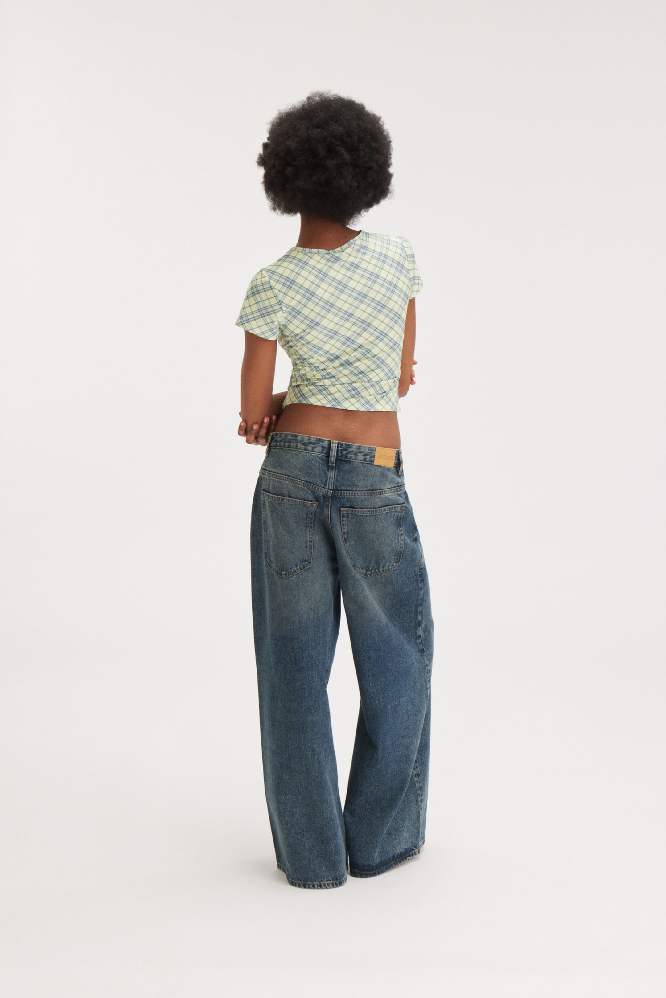 Yellow - Blue Check - Cropped t-shirt - 2