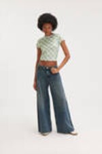 Yellow - Blue Check - Cropped t-shirt - 1