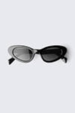 Black - Black Lenses - Winged Cat-Eye Sunglasses - 2