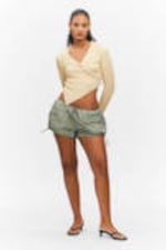 Light Dusty Beige - Knitted Wrap-shaped Asymmetric V-neck Sweater - 1