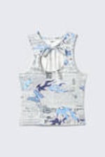 White Newspaper - Blue Flames - Tie-Front Cotton Tank Top - 4