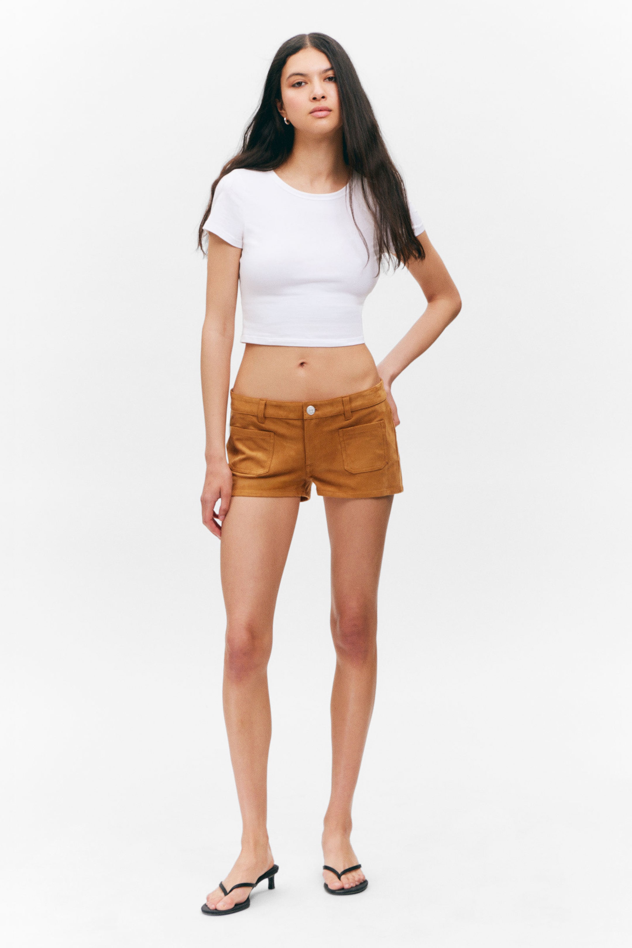 #8D6844 - Faux Suede Mini Shorts - 1