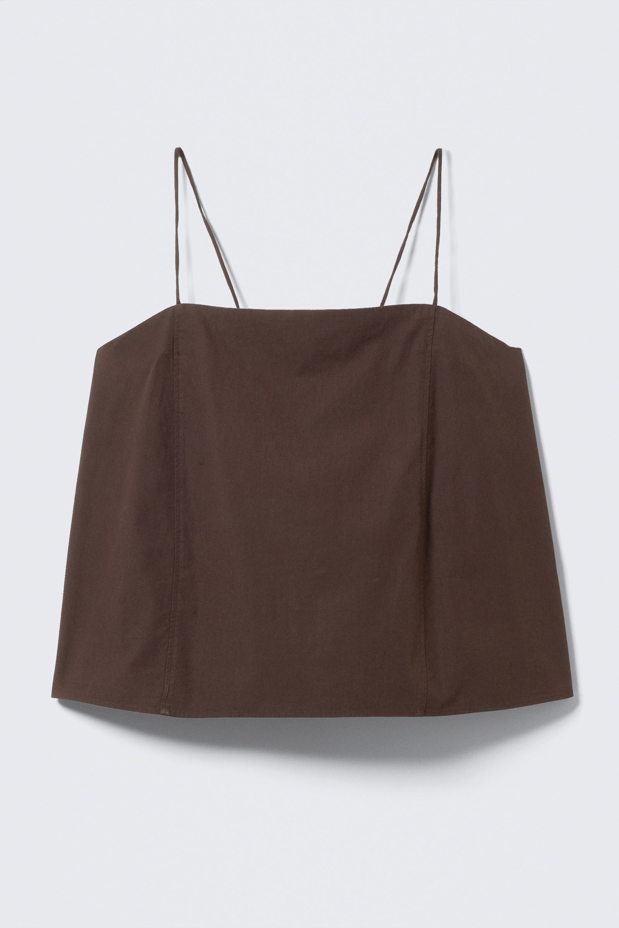 Dark Brown - Drawstring Poplin Strap Top - 4