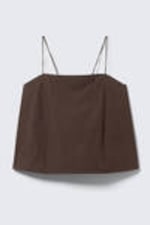 Dark Brown - Drawstring Poplin Strap Top - 4
