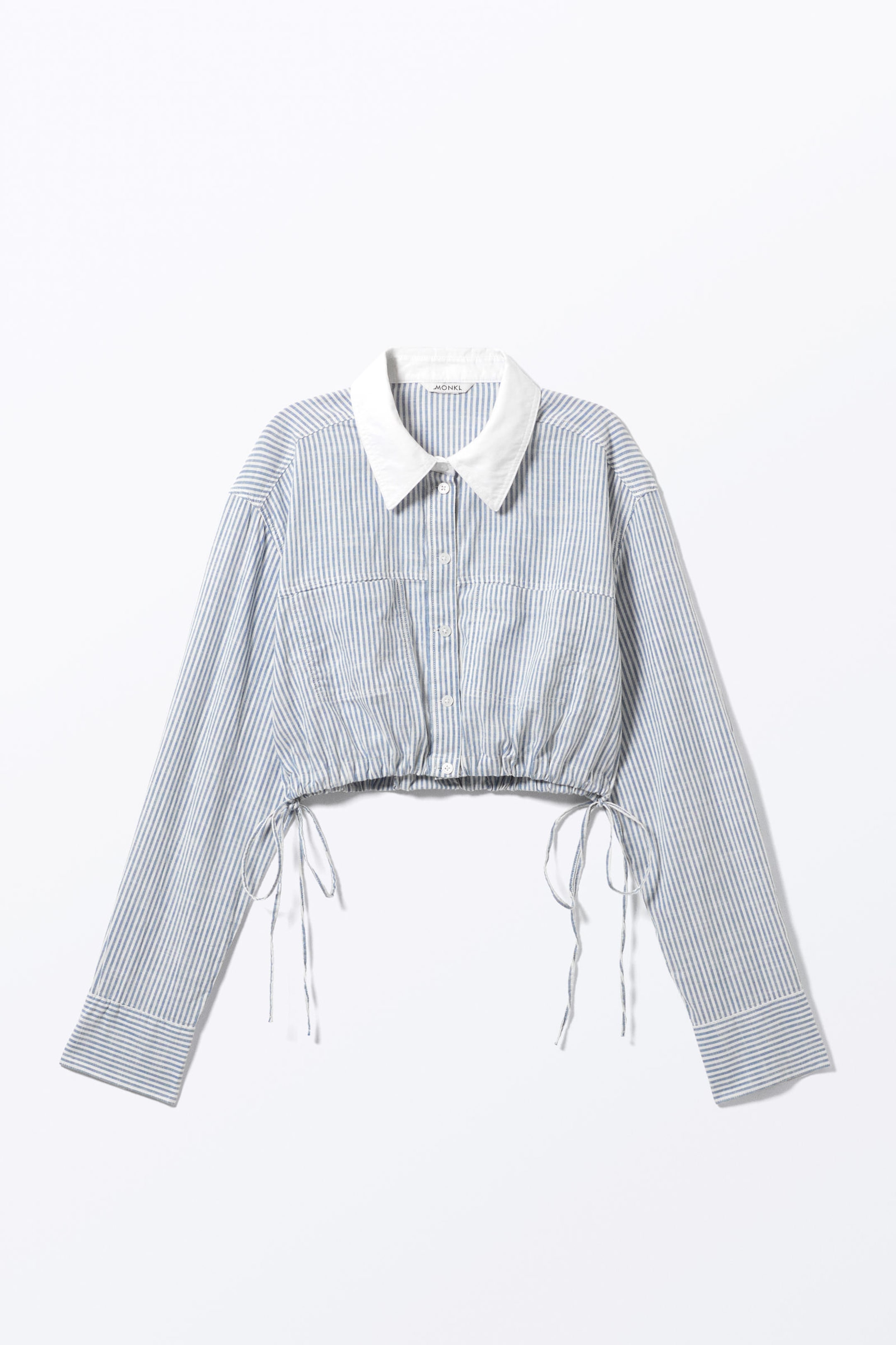Blue & White Stripes - Cropped Loose Cargo Shirt - 3