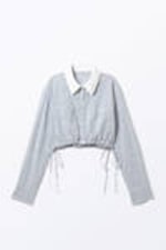 Blue & White Stripes - Cropped Loose Cargo Shirt - 3