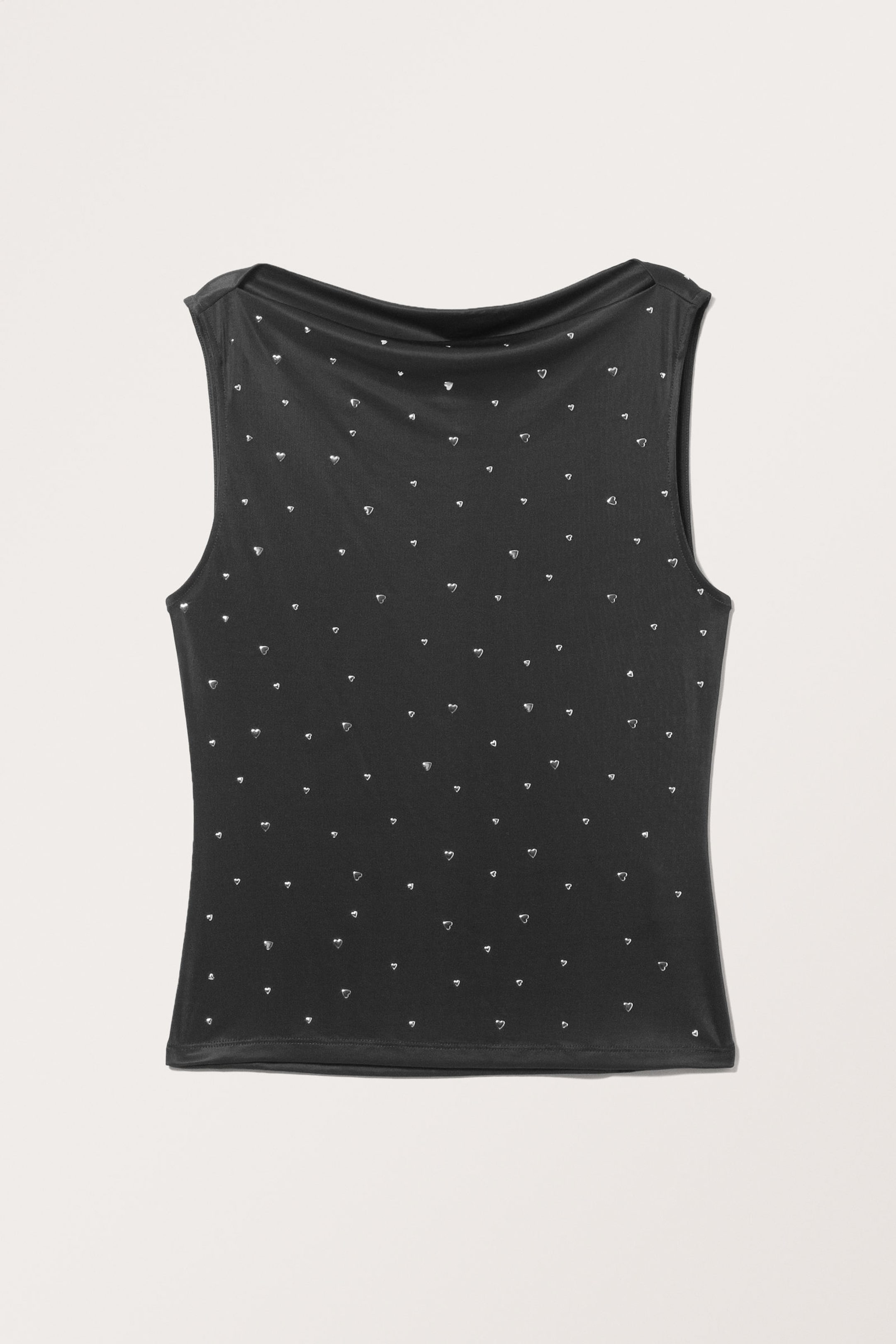 Black - Heart Studs - Sleeveless Boatneck Tank Top - 4