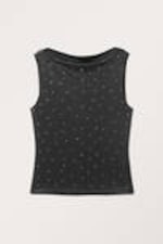 Black - Heart Studs - Sleeveless Boatneck Tank Top - 4