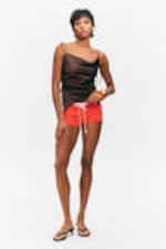 Dark Brown - Asymmetric Satin Strap Top - 2