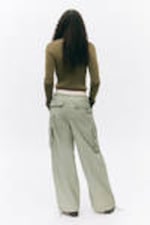 Light Khaki Green - Loose Nylon Cargo Trousers - 2