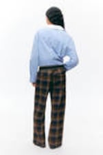 Checked Dark Blue - Loose Elastic Suiting Trousers - 2