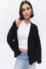 Black - Relaxed knitted cardigan - 1