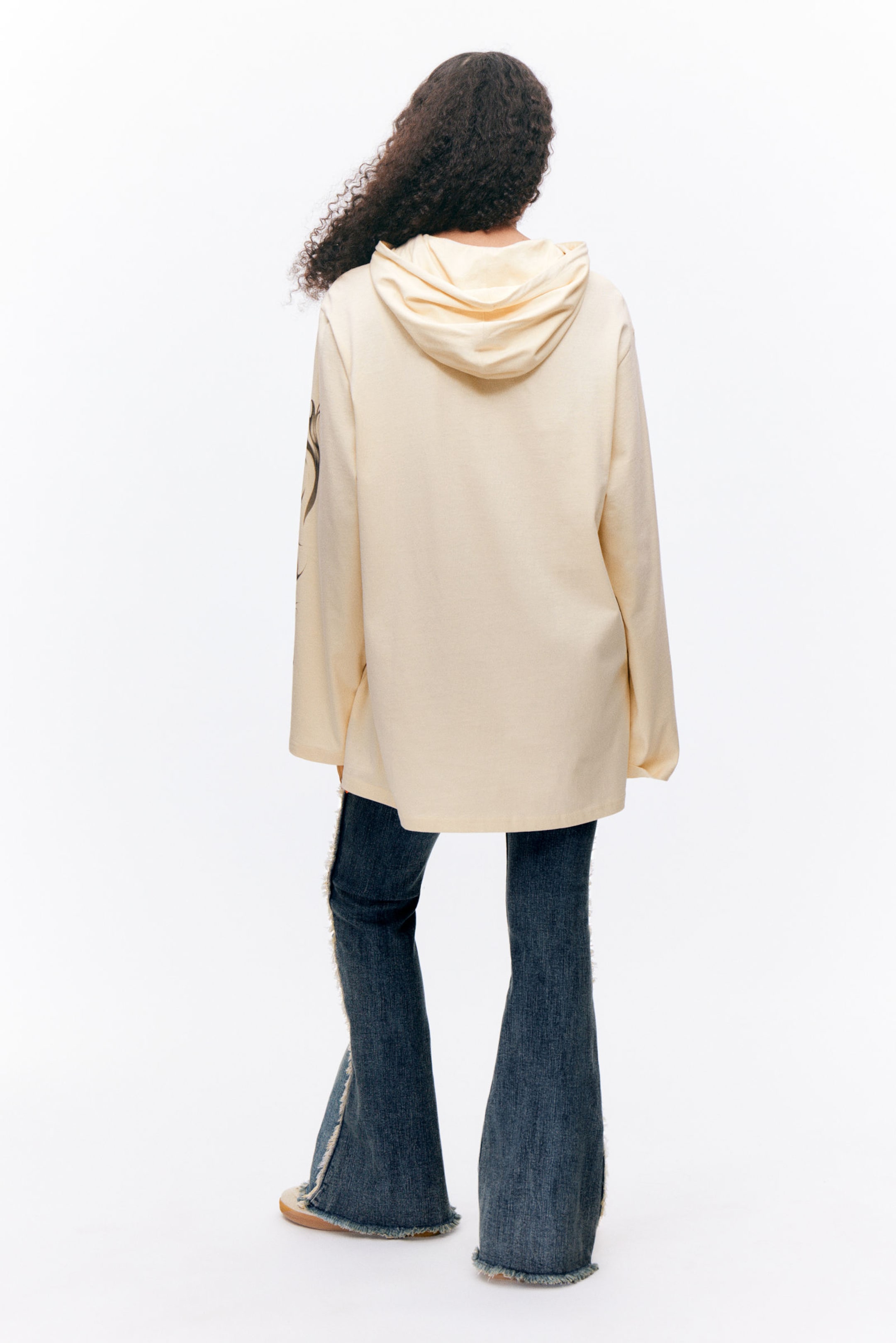 Light Beige - Tribal Butterfly - Oversized Hoodie Mini Dress - 2