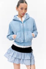 Washed Light Blue - Cropped Zip Hoodie - 0