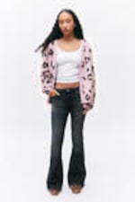Light Pink - Leopard - Fluffy knit cardigan - 1