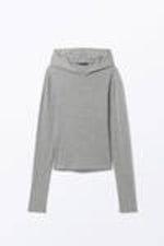 Grey Melange - Long-Sleeved Hooded Top - 3