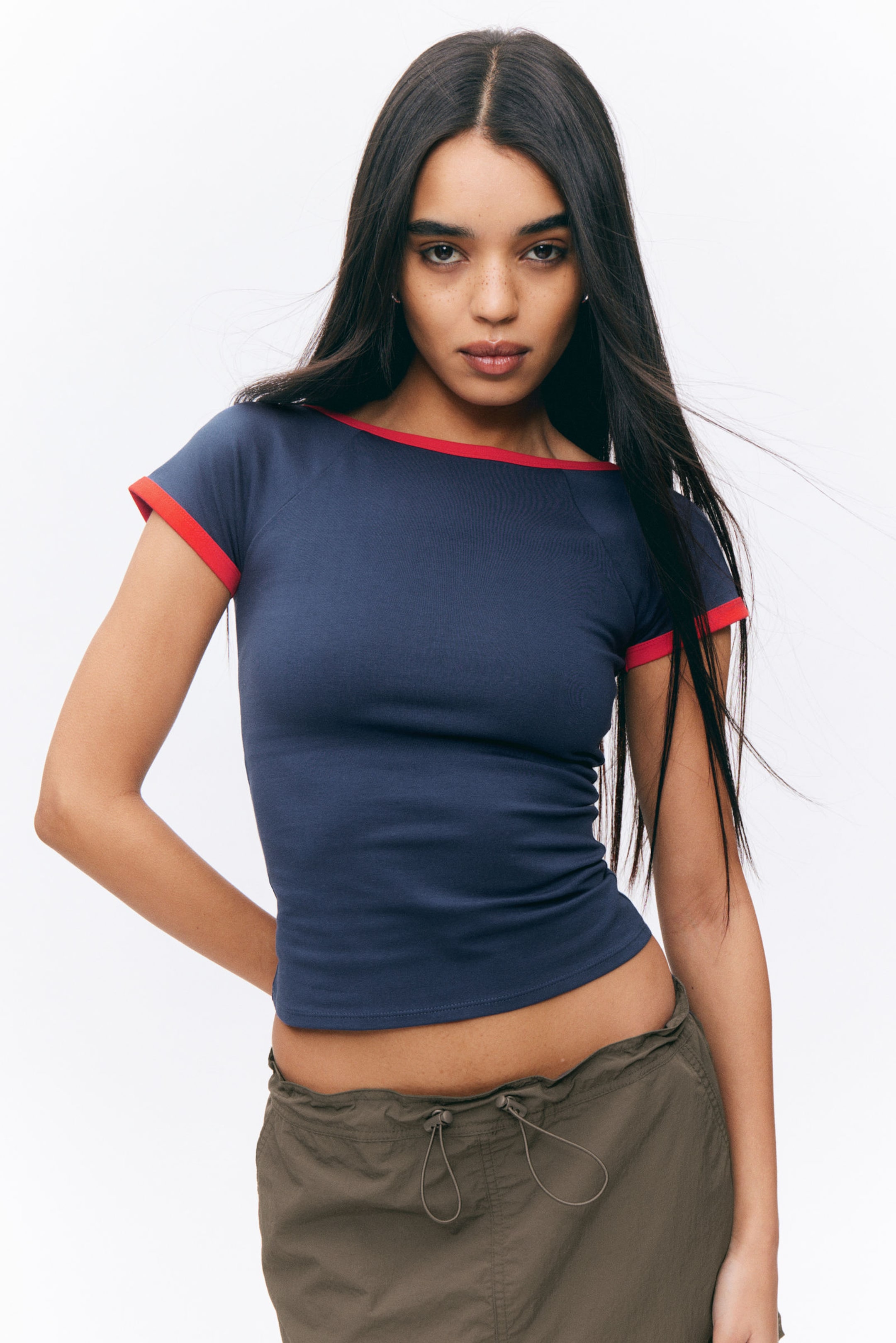 #3B62A5 - Short-Sleeved Cowl Neck Top - 2