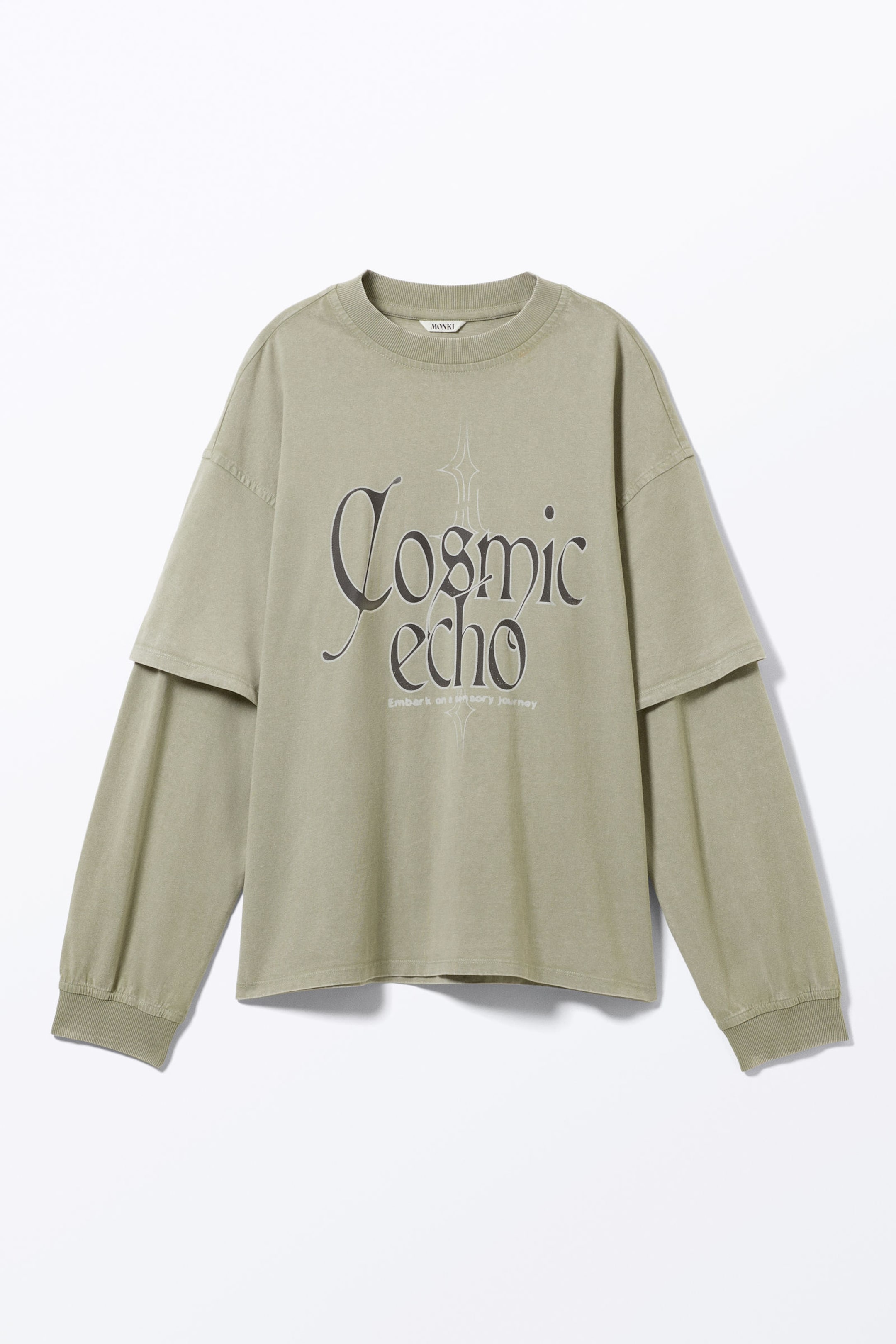 Light Khaki - Cosmic Echo - Long-Sleeved Double-Layered Oversized T-shirt - 3