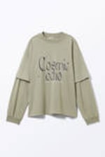 Light Khaki - Cosmic Echo - Long-Sleeved Double-Layered Oversized T-shirt - 3