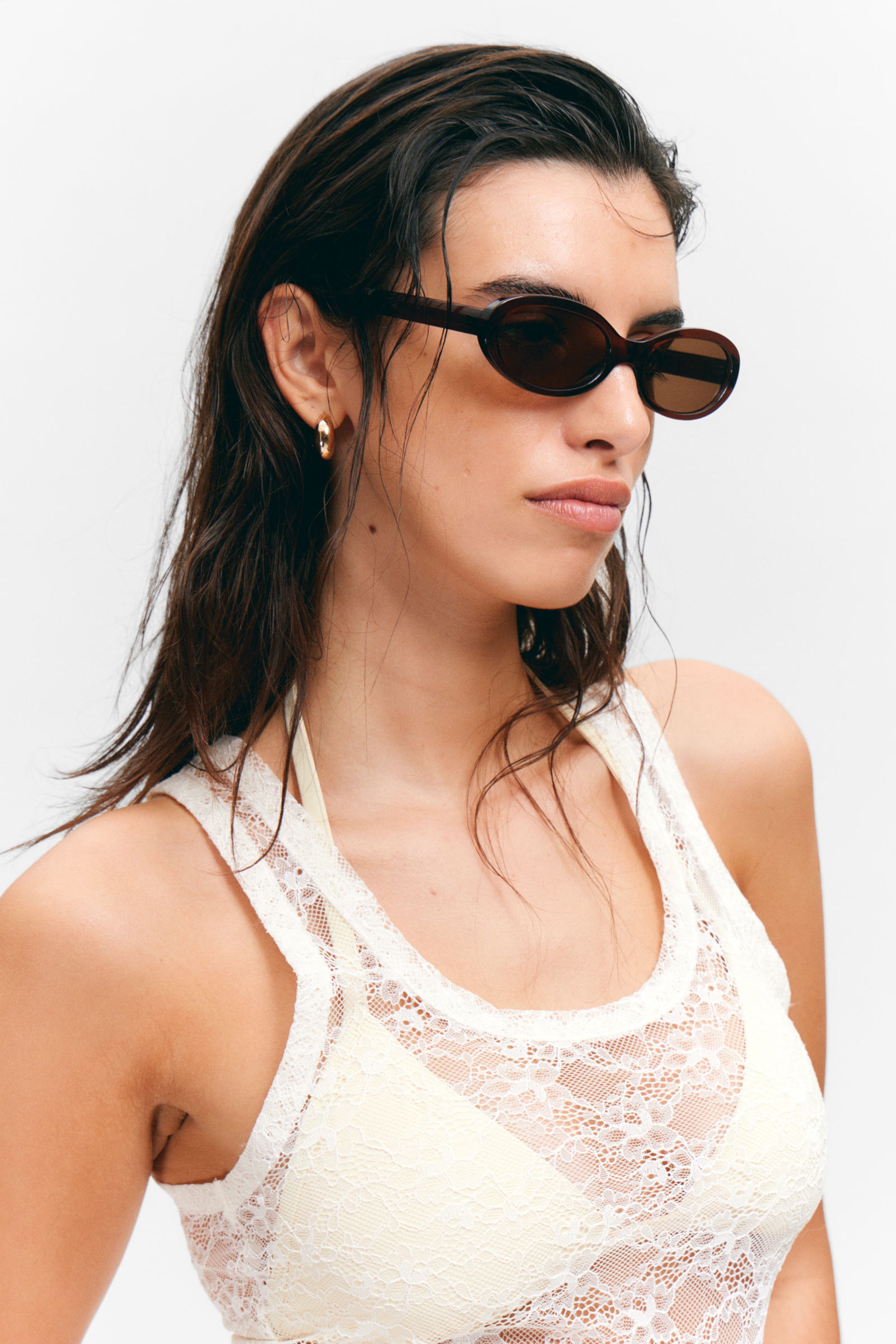 #4A312C - Slim Oval Tinted Sunglasses - 2