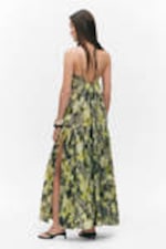 Grey - Dirty Floral - Tiered Printed Cotton Maxi Dress - 3
