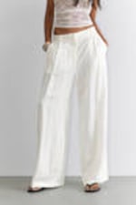 White Satin - Pleated High Waist Wide Leg Suiting Trousers - 1