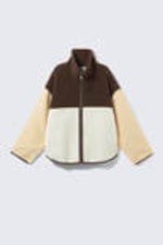 Brown/White/Yellow - Loose Fleece Zip Jacket - 4