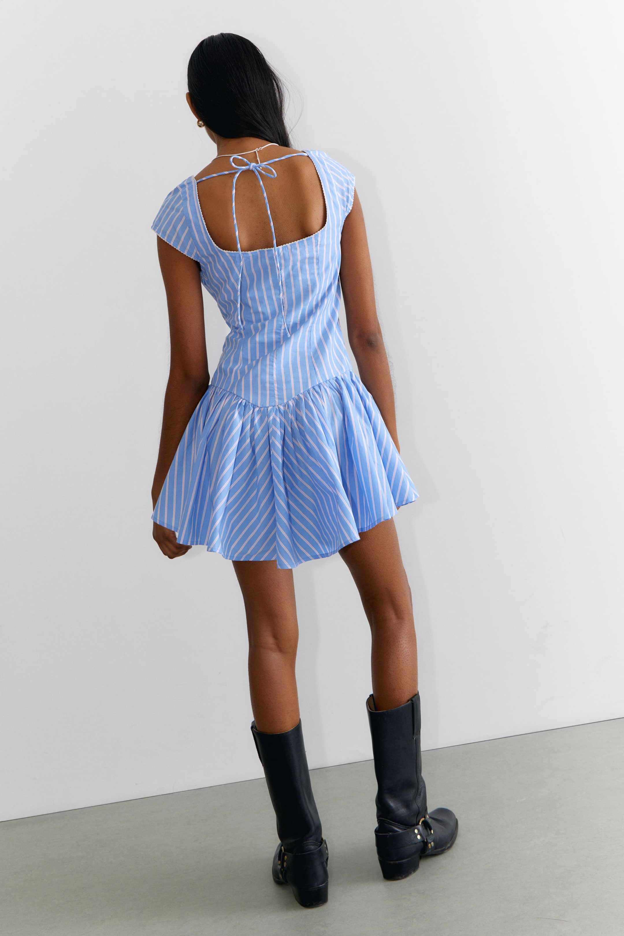 Striped Blue & Pink - Fit and Flare Mini Dress - 3