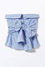 Striped Blue & Pink - Striped Off-Shoulder Tie Front Shirt Top - 5