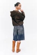 Dark Brown - Cropped Lace-up Hoodie - 2