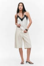 White - Lace-Trimmed Satin Camisole - 1