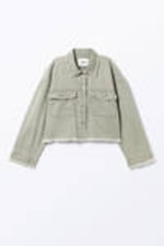Khaki Green - Cropped Boxy Twill Jacket - 4