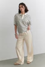 Striped Off-black & White - Striped Relaxed Fit Polo Shirt - 1