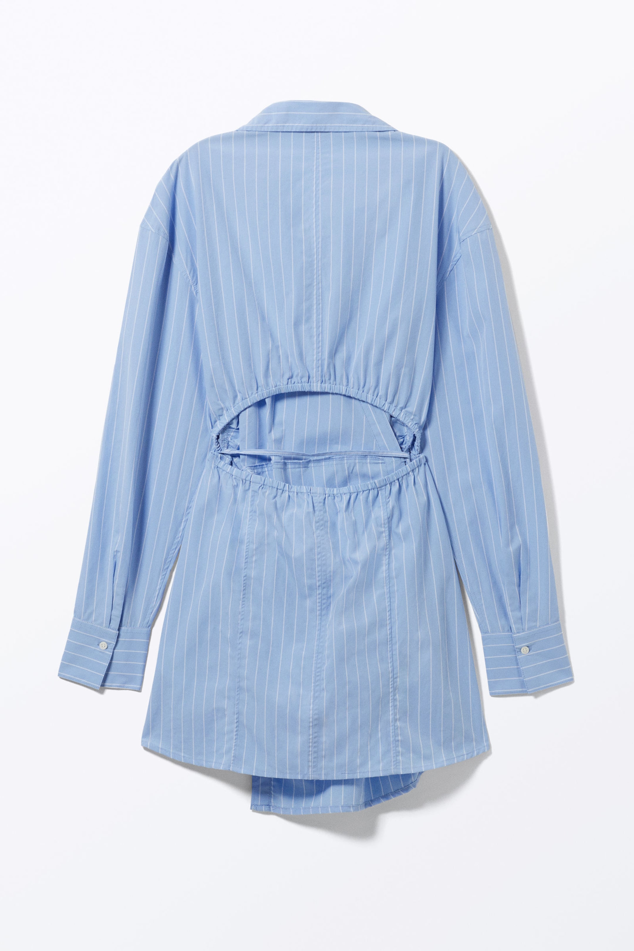 Light Blue Pinstripe - Long-Sleeved Mini Wrap Shirt Dress - 4