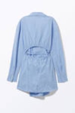 Light Blue Pinstripe - Long-Sleeved Mini Wrap Shirt Dress - 4
