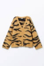 Tiger-striped - Fluffy knit cardigan - 3