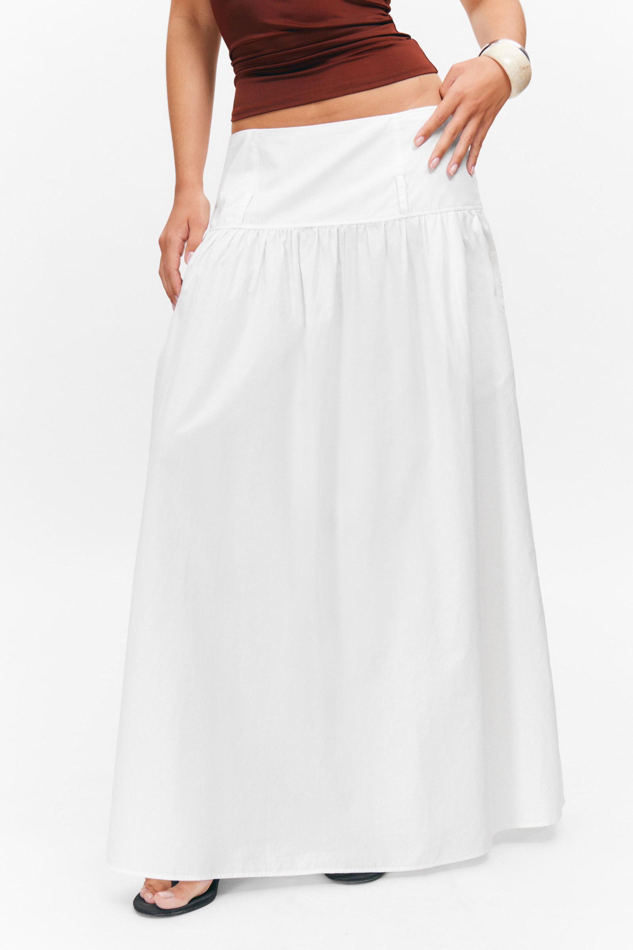 #F0F1F0 - Gathered Cotton Poplin Maxi Skirt - 2