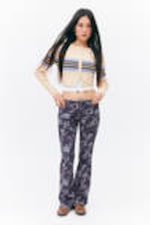 Blue Floral - Frayed Low Waist Twill Trousers - 0