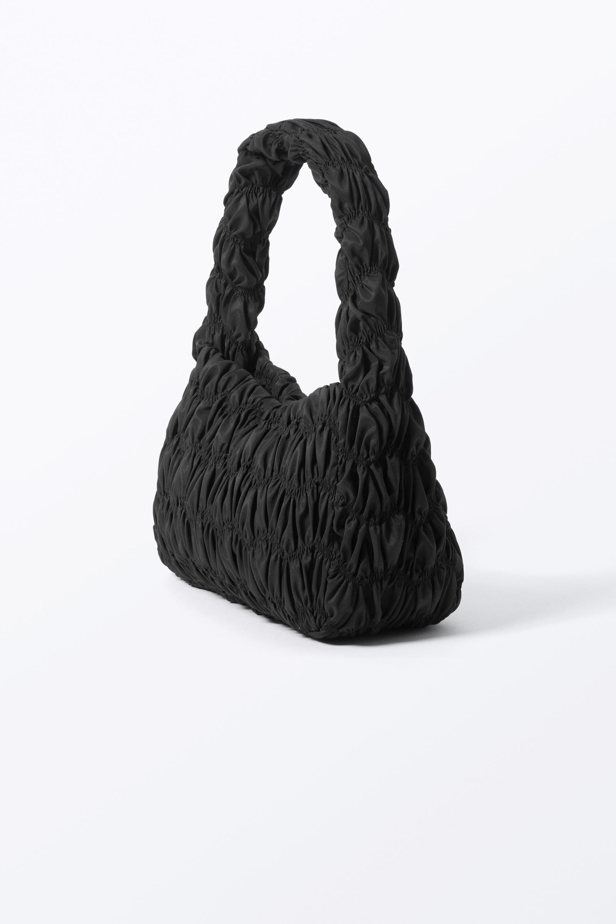 Black - Smocked Rectangular Shoulder Bag - 3