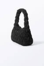 Black - Smocked Rectangular Shoulder Bag - 3