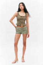 Light Khaki Green - Utility Pocket Mini Shorts - 0