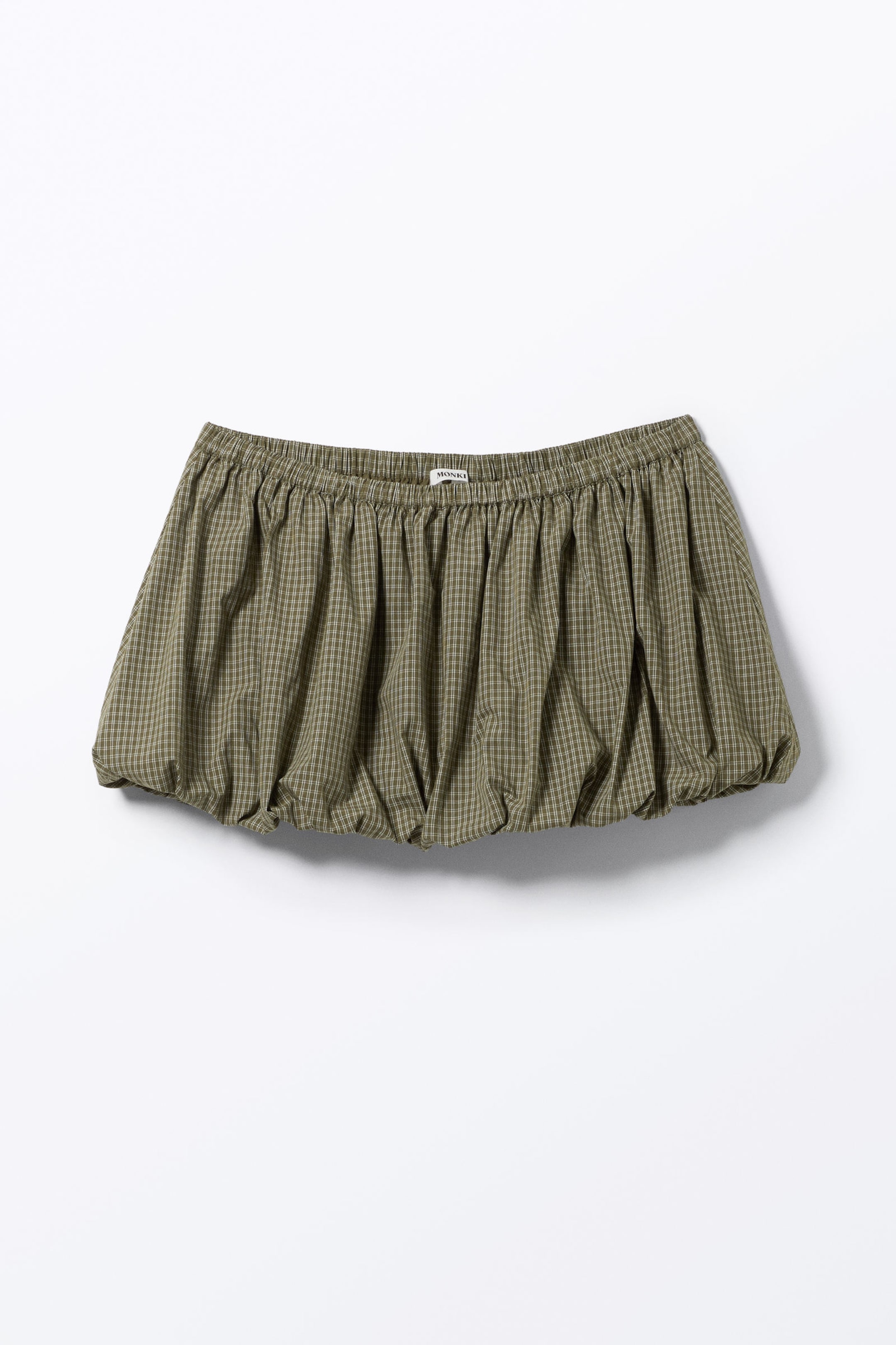 Checked Khaki Green - Balloon Mini Cotton Skirt - 3