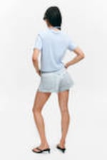 Light Blue - Cropped Fitted Cotton T-Shirt - 2