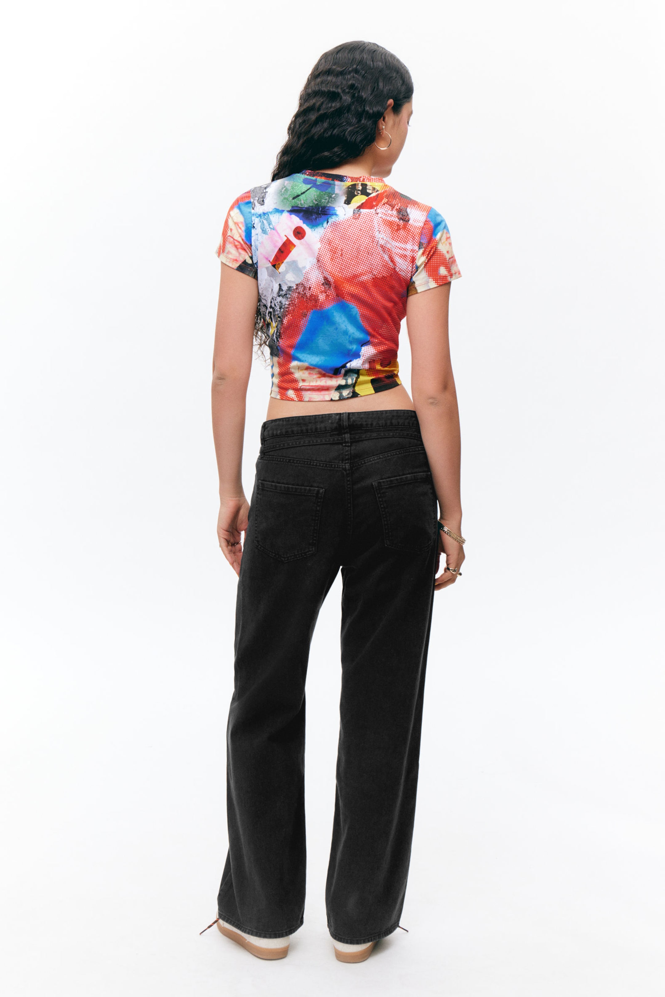 Black - Low Waisted Relaxed Twill Trousers - 2