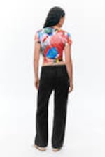Black - Low Waisted Relaxed Twill Trousers - 2