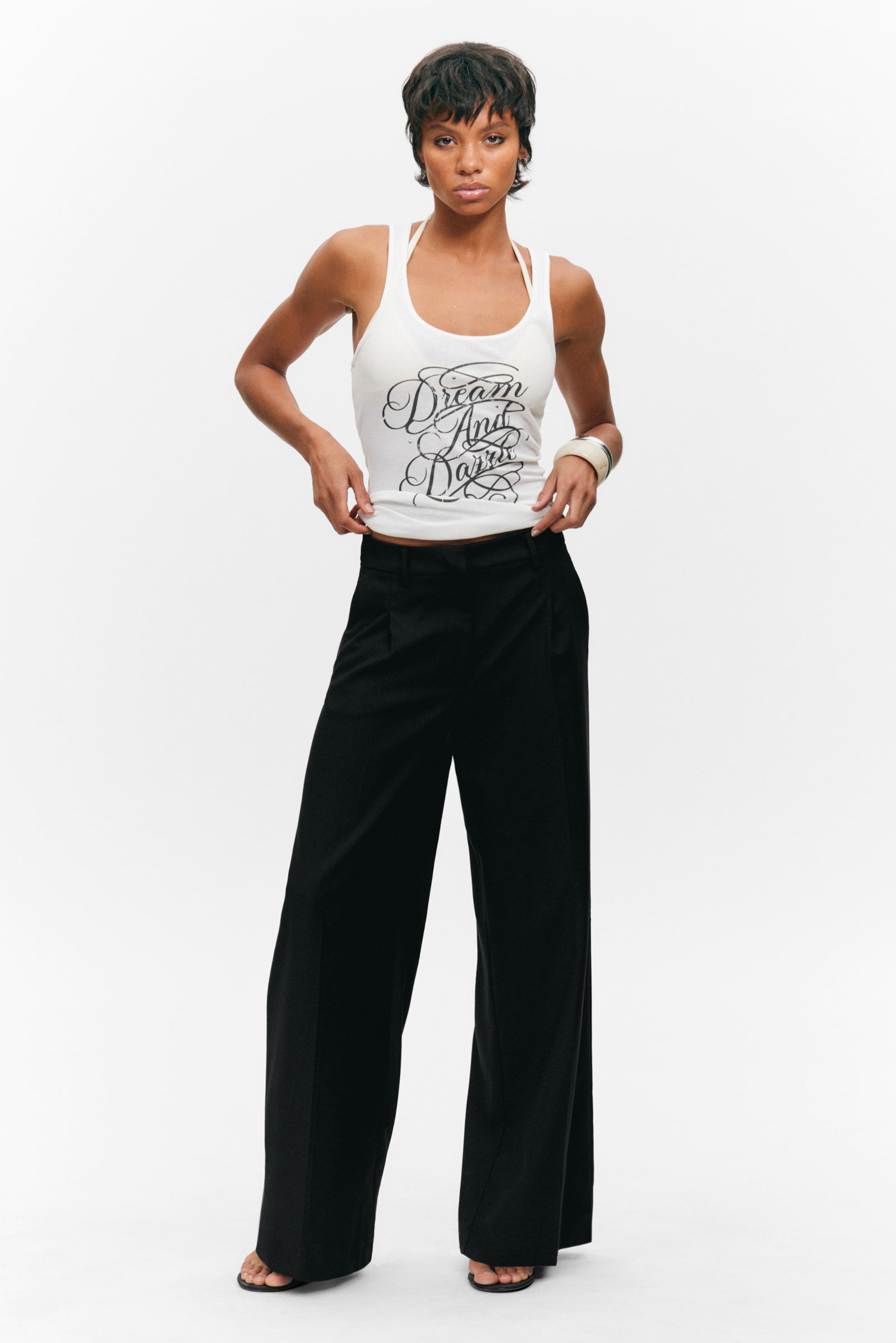 #272628 - Pleated High Waist Wide Leg Suiting Trousers - 1