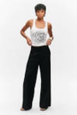 Black - Pleated High Waist Wide Leg Suiting Trousers - 0